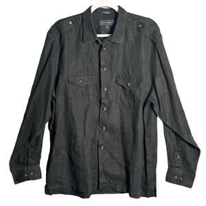 Paul Frederick | XL 100% Linen Button Up Shirt Black Roll Tab Sleeve sustainable